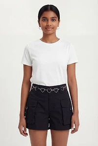 Girls Cargo Shorts with Heart Chain Belt