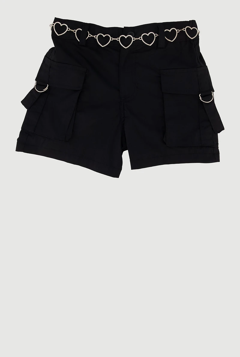 Girls Cargo Shorts with Heart Chain Belt