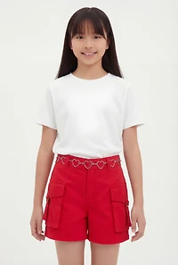 Girls Cargo Shorts with Heart Chain Belt
