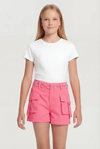 Girls Cargo Shorts with Heart Chain Belt