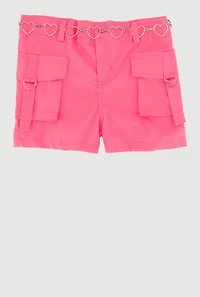 Girls Cargo Shorts with Heart Chain Belt