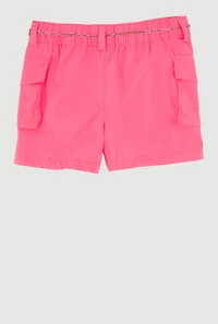 Girls Cargo Shorts with Heart Chain Belt