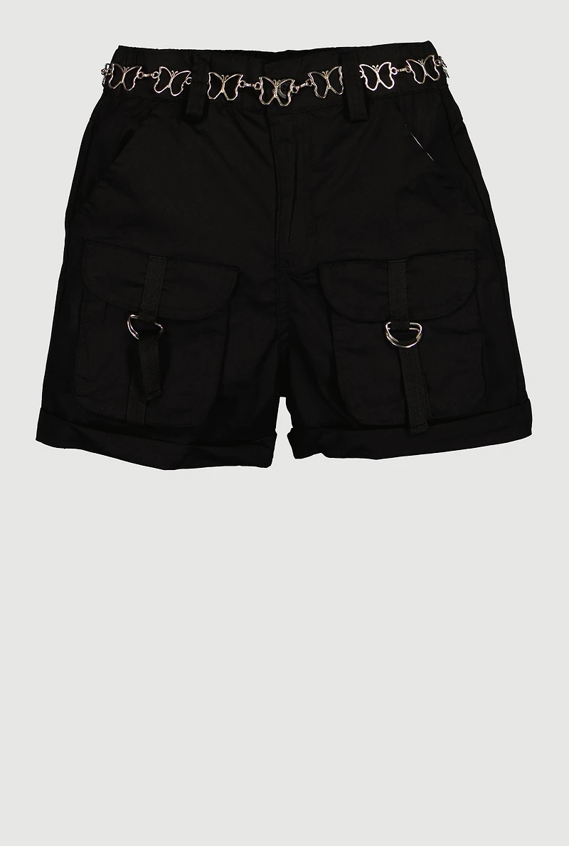 Girls Cargo Shorts with Butterfly Chain Belt