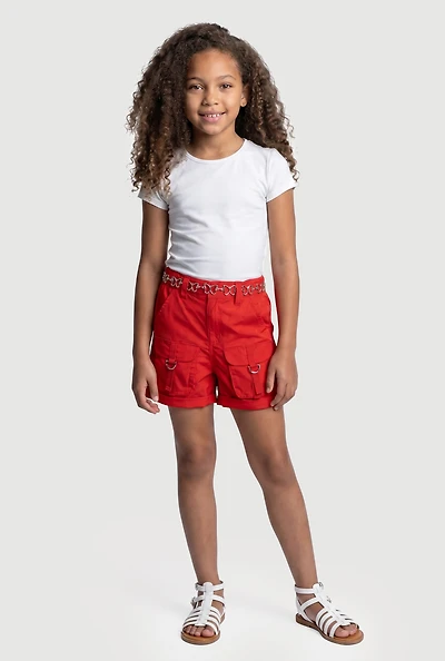 Girls Cargo Shorts with Butterfly Chain Belt