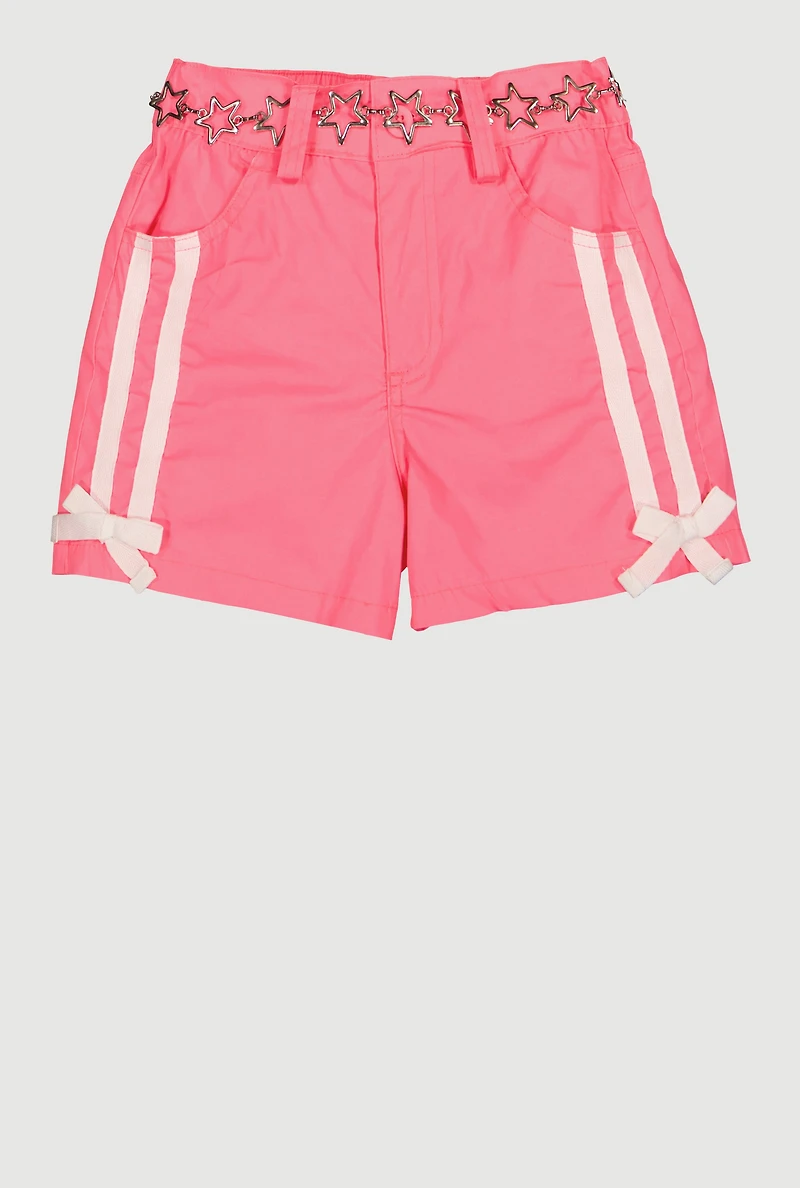 Girls Varsity Stripe Bow Detail Shorts