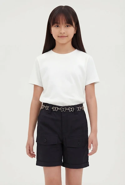 Girls Metallic Butterfly Chain Cargo Shorts