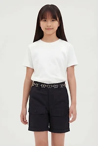 Girls Metallic Butterfly Chain Cargo Shorts