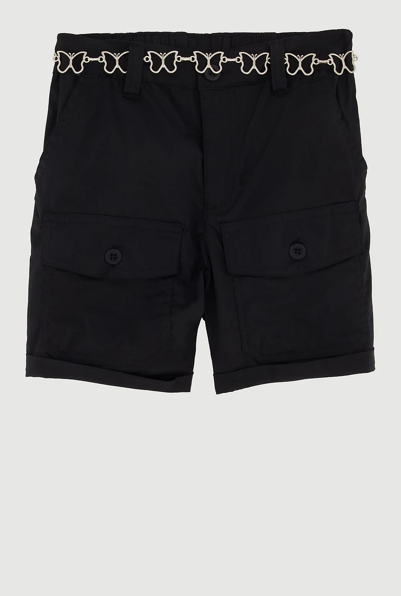 Girls Metallic Butterfly Chain Cargo Shorts