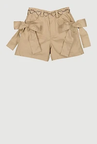 Girls Metallic Heart Chain Belted Bow Detail Shorts
