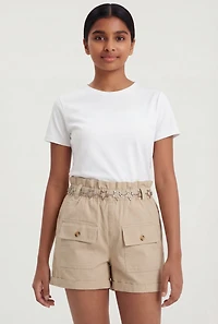 Girls Paper Bag Waist Cargo Shorts with Star Chain Belt
