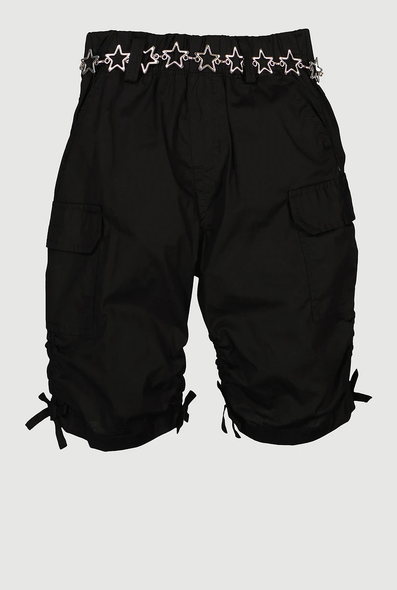 Girls Metallic Star Chain Belted Cargo Shorts