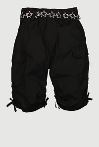 Girls Metallic Star Chain Belted Cargo Shorts