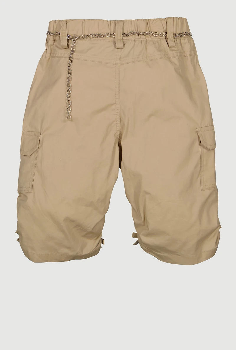Girls Metallic Star Chain Belted Cargo Shorts