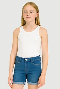 Girls Cuffed Bermuda Denim Shorts