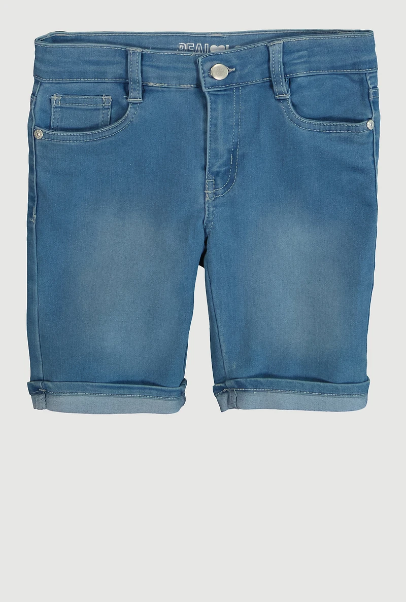 Girls Cuffed Bermuda Denim Shorts, Blue, Size 7