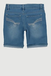 Girls Cuffed Bermuda Denim Shorts, Blue, Size 7