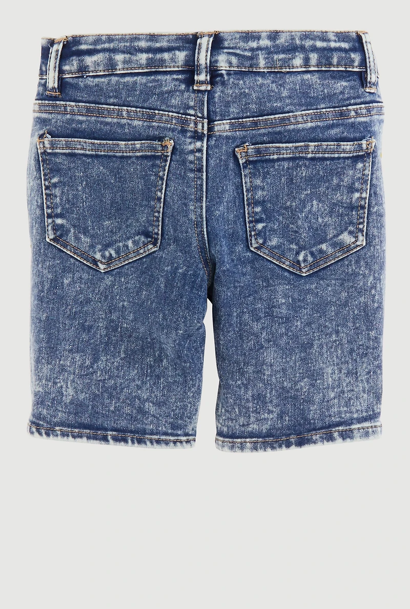 Girls Patch and Repair Distressed Bermuda Shorts, Blue,