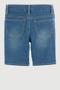Girls Patch and Repair Distressed Bermuda Shorts, Blue,