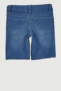 Girls Patch and Repair Distressed Bermuda Shorts, Blue, Size 10