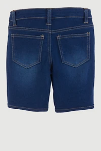 Girls Patch and Repair Distressed Bermuda Shorts, Blue,