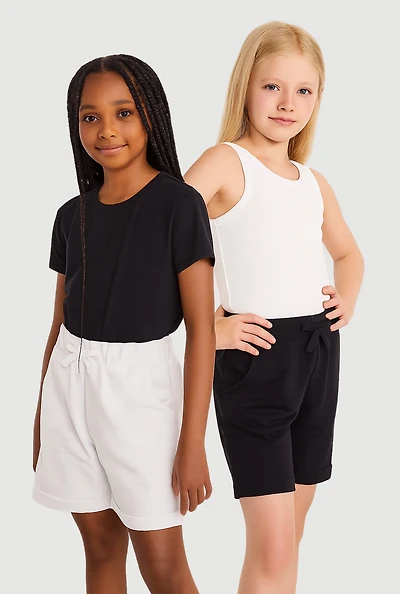 Girls Solid Shorts 2 Pack, Multi, Size 14-16