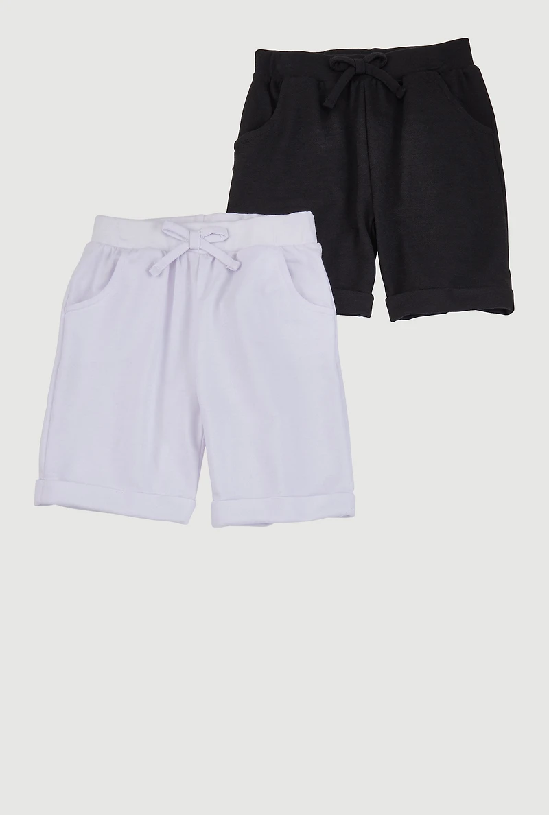 Girls Solid Shorts 2 Pack, Multi, Size 7-8