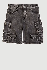 Girls Acid Wash Denim Utility Shorts