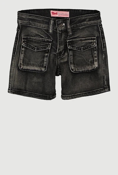 Girls Mineral Wash Cargo Pocket Denim Shorts, Black, Size 8