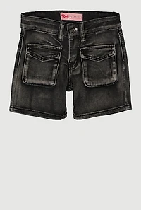 Girls Mineral Wash Cargo Pocket Denim Shorts, Black, Size 8