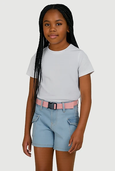 Girls Denim Belted Cargo Shorts, Blue, Size 7