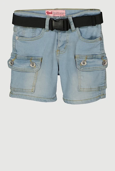 Girls Belted Bermuda Cargo Shorts, Blue, Size 7