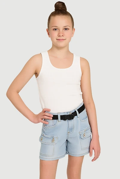 Girls Belted Bermuda Cargo Shorts, Blue, Size 10