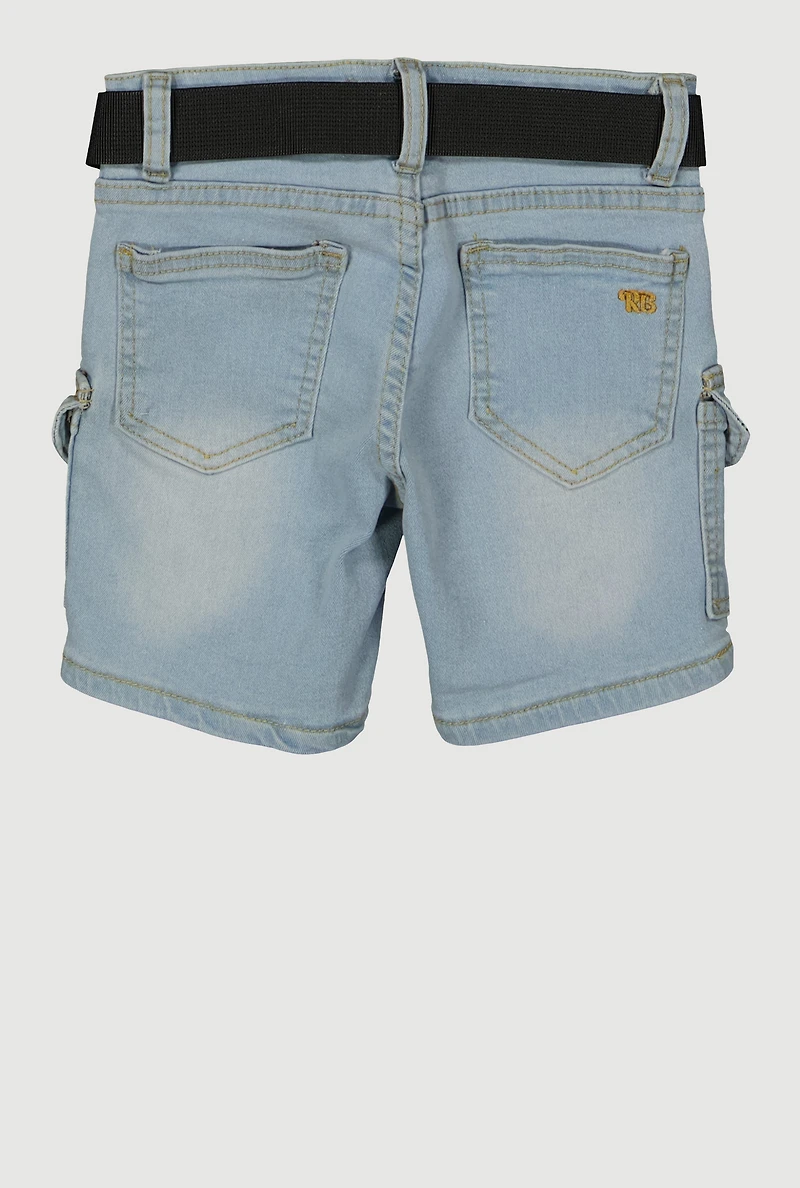 Girls Belted Bermuda Cargo Shorts, Blue, Size 10