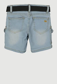 Girls Belted Bermuda Cargo Shorts, Blue, Size 7