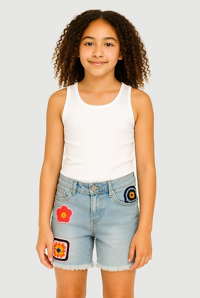 Girls Patch Graphic Denim Shorts