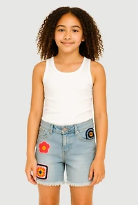 Girls Patch Graphic Denim Shorts