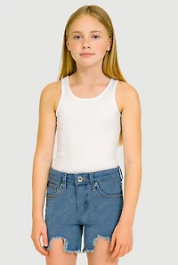 Girls Studded Frayed Hem Denim Shorts