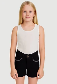 Girls Rhinestone Trim Hyperstretch Shorts, Black,