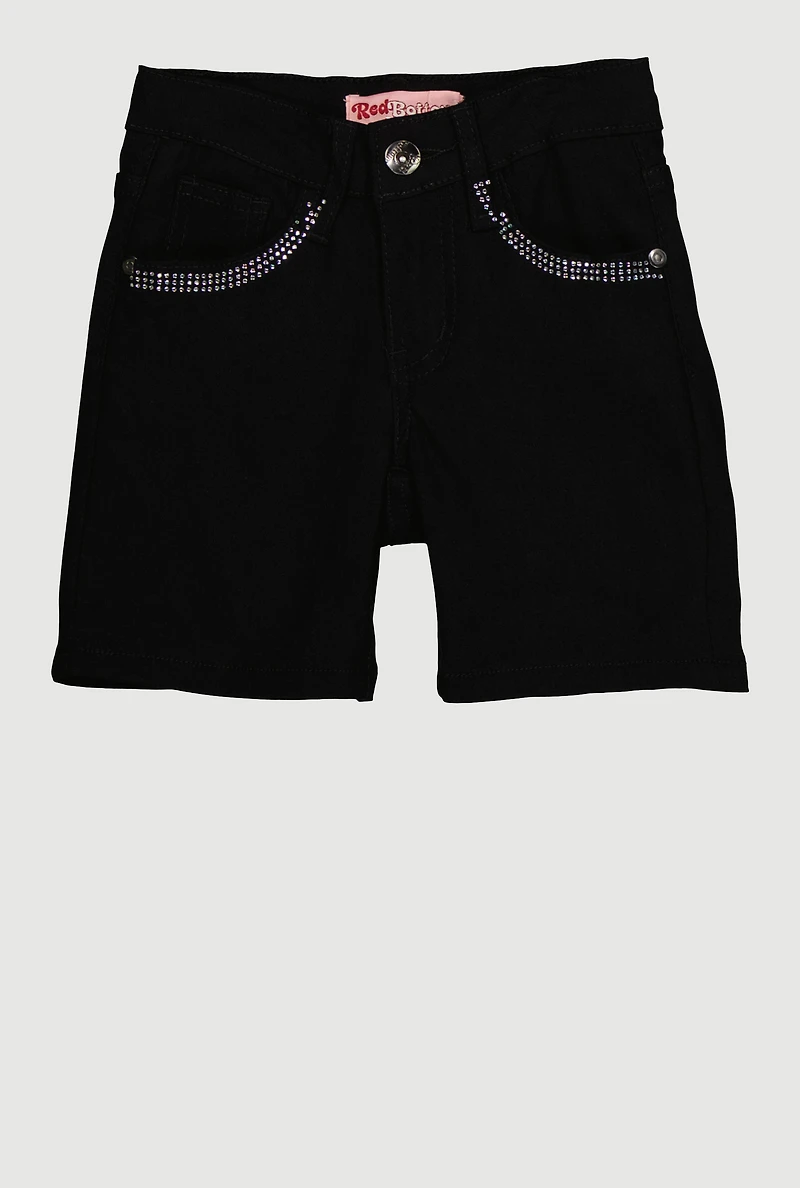 Girls Rhinestone Trim Hyperstretch Shorts, Black, Size 8