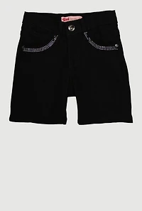 Girls Rhinestone Trim Hyperstretch Shorts, Black, Size 8