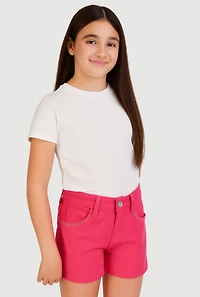 Girls Rhinestone Trim Hyperstretch Shorts, Pink, Size 14