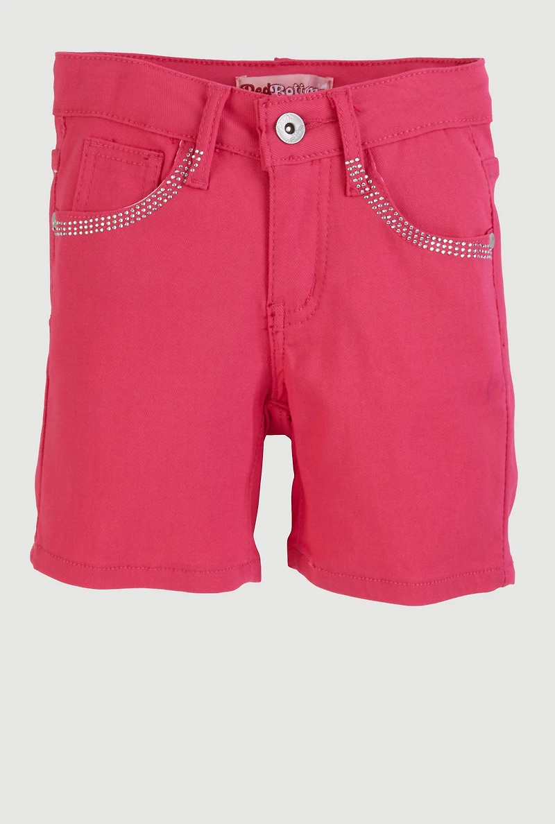 Girls Rhinestone Trim Hyperstretch Shorts, Pink,
