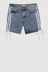 Girls Varsity Stripe Detail Denim Shorts with Side Ties