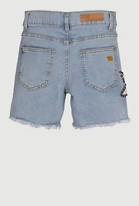 Girls Star Graphic Frayed Hem Denim Shorts
