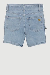Girls Tie Waist Belted Denim Cargo Short