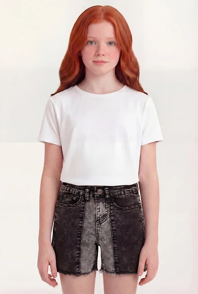 Girls Two Tone Acid Wash Denim Shorts