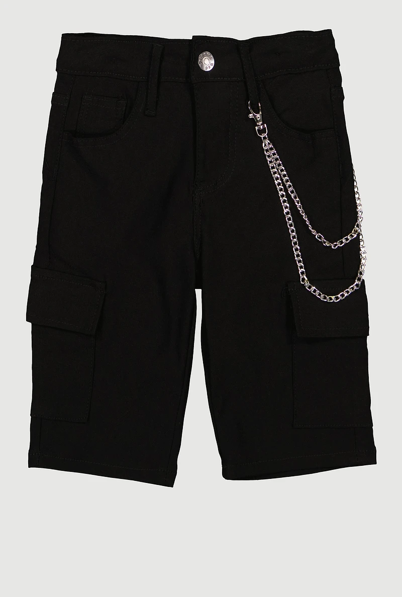 Girls Double Chain Detail Cargo Pocket Bermuda Shorts