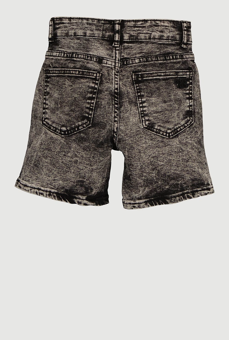 Girls Bow Embossed Acid Wash Denim Shorts