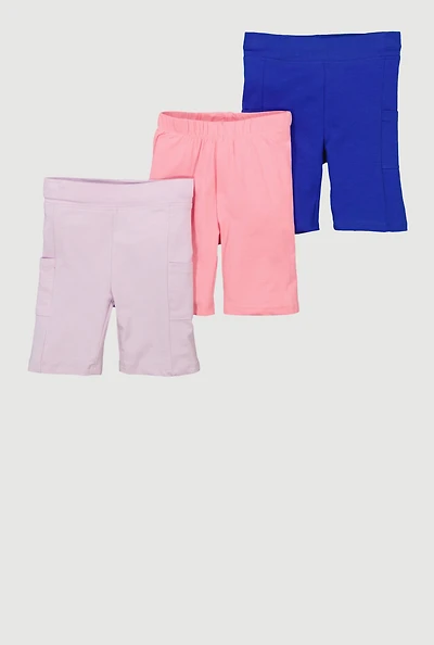 Little Girls Side Pocket Biker Shorts 3 Pack