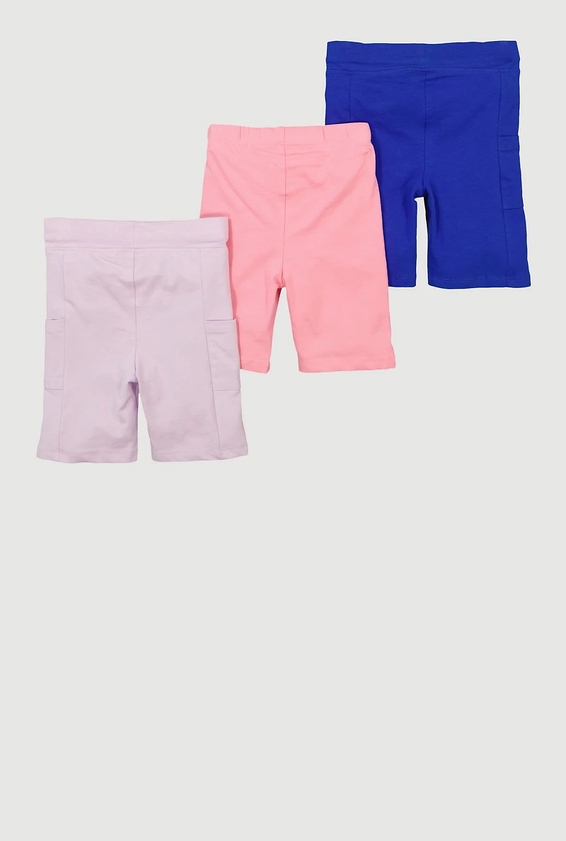 Little Girls Side Pocket Biker Shorts 3 Pack